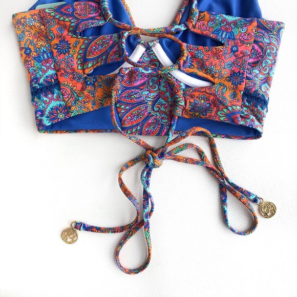 NWT Luli Fama Candela Stitched Multicolor Bustier Underwire Bikini Top Small - Picture 7 of 8